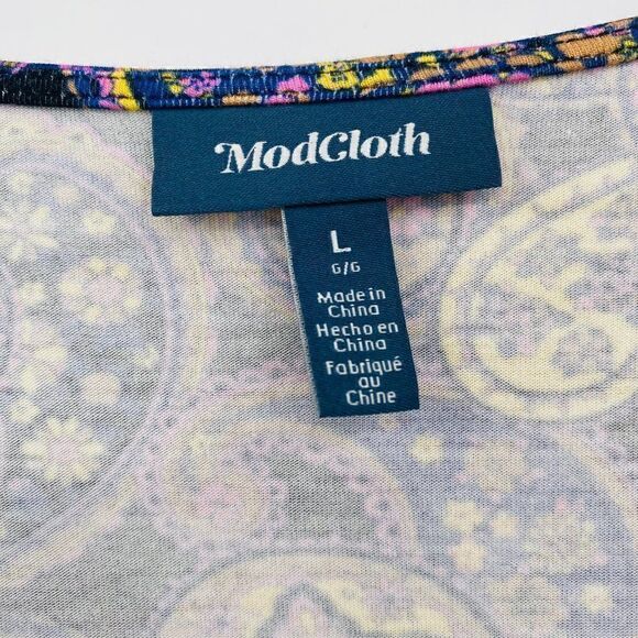 Modcloth Size Large Country Royalty Paisley Print Jersey Knit V Neck Peplum Top - Picture 6 of 7